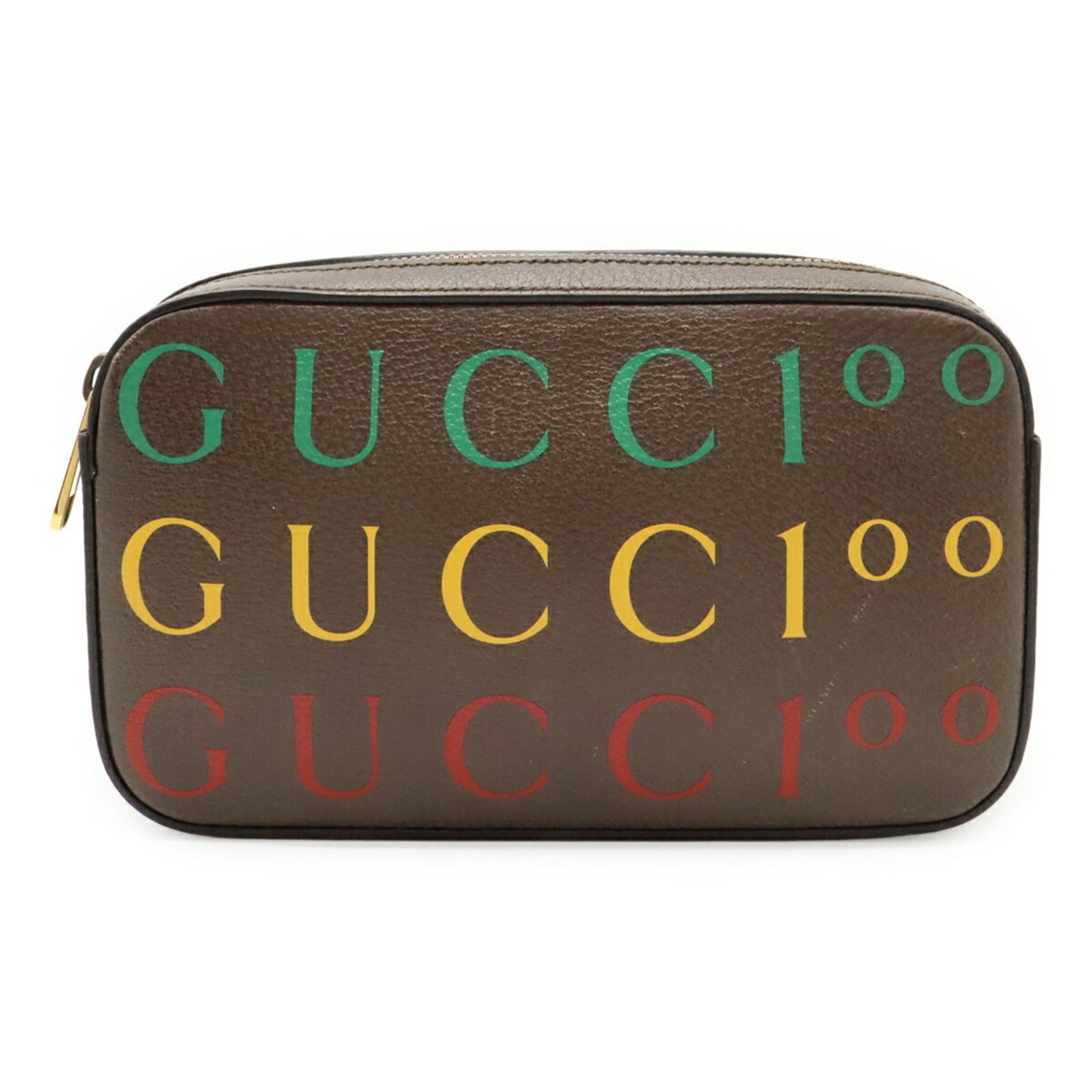 Gucci Brown Green Red Color Yellow Leather Clutch Bag Fanny Pack Sling Bag ( )