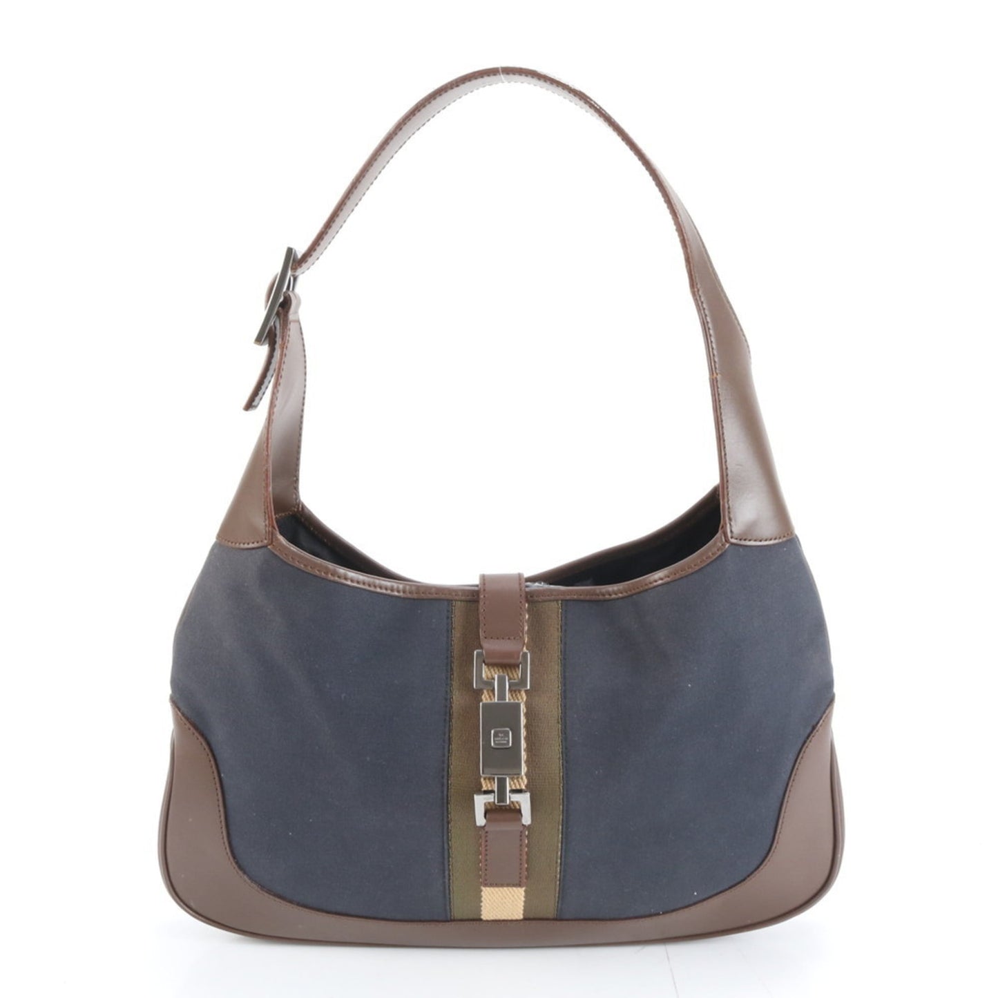 Gucci Brown Navy Leather Canvas Handbag Shoulder Bag ( )