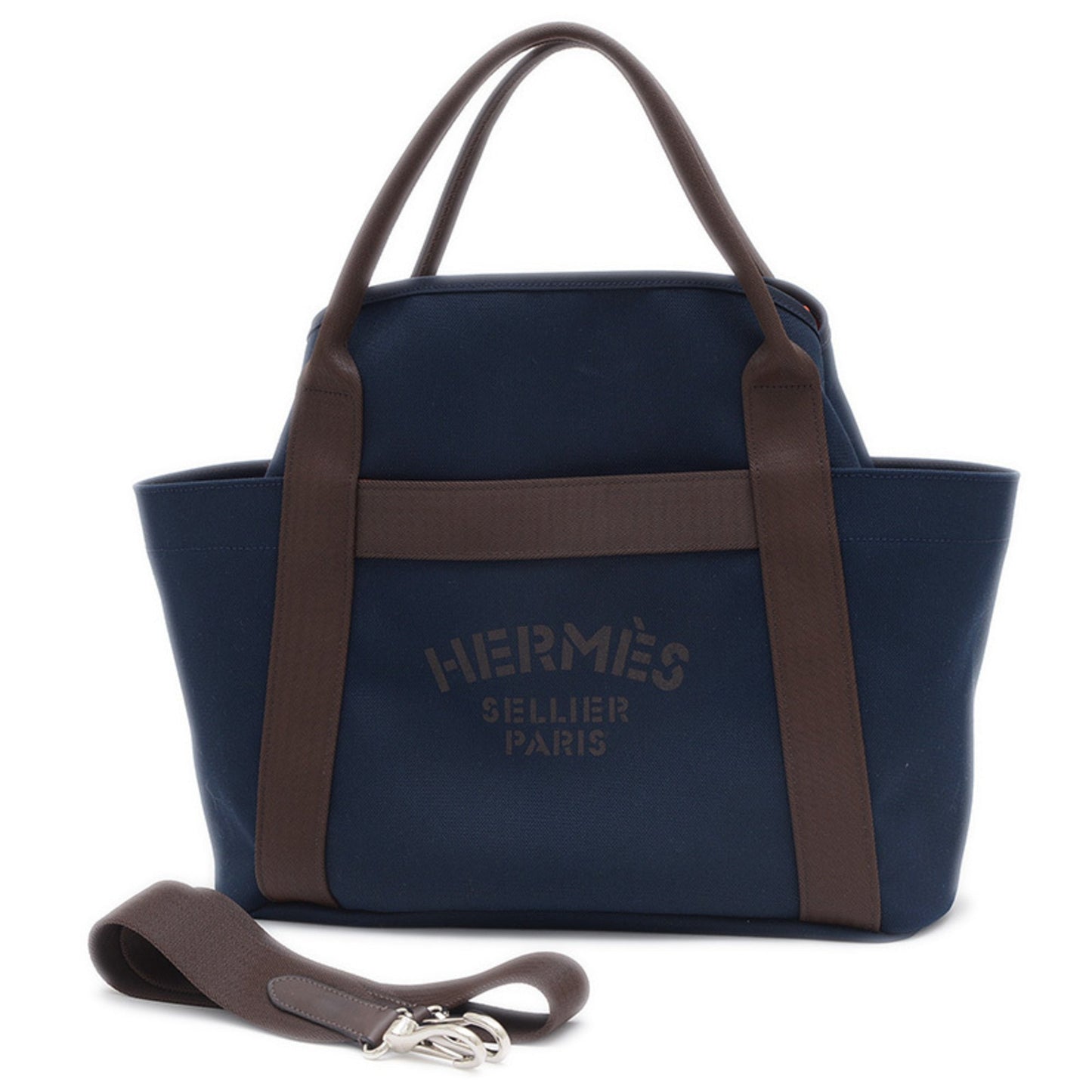 Hermes Navy Orange Canvas Polyamide Shoulder Bag ( )