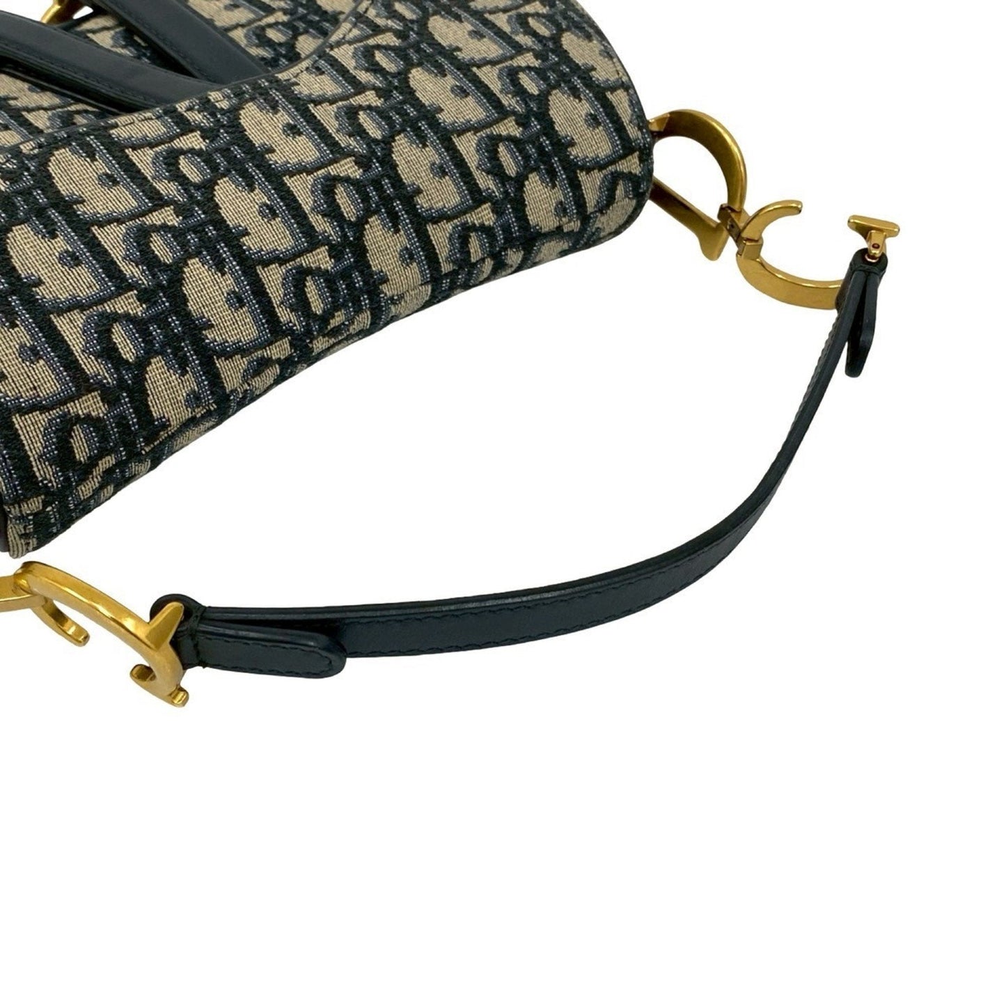 Christian Dior Navy Leather Canvas Handbag Saddle Bag Shoulder Bag ()