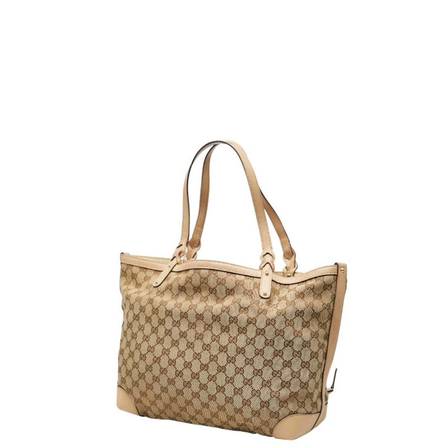 Gucci Gg Canvas Beige Brown Gg Canvas Leather Tote Bag ( )