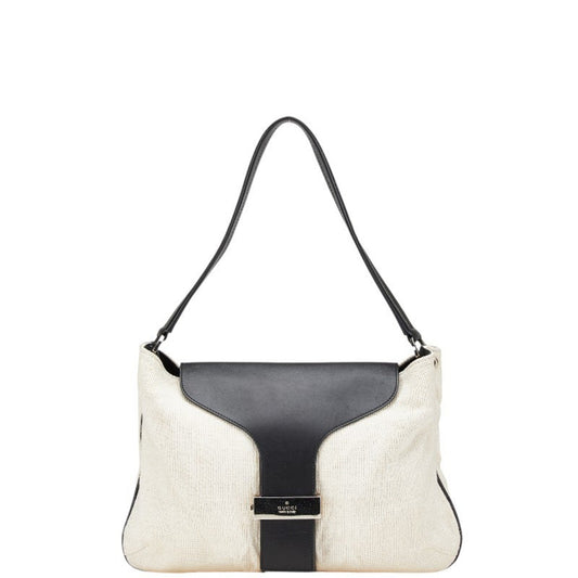 Gucci Black Ivory Canvas Leather Handbag Shoulder Bag ( )