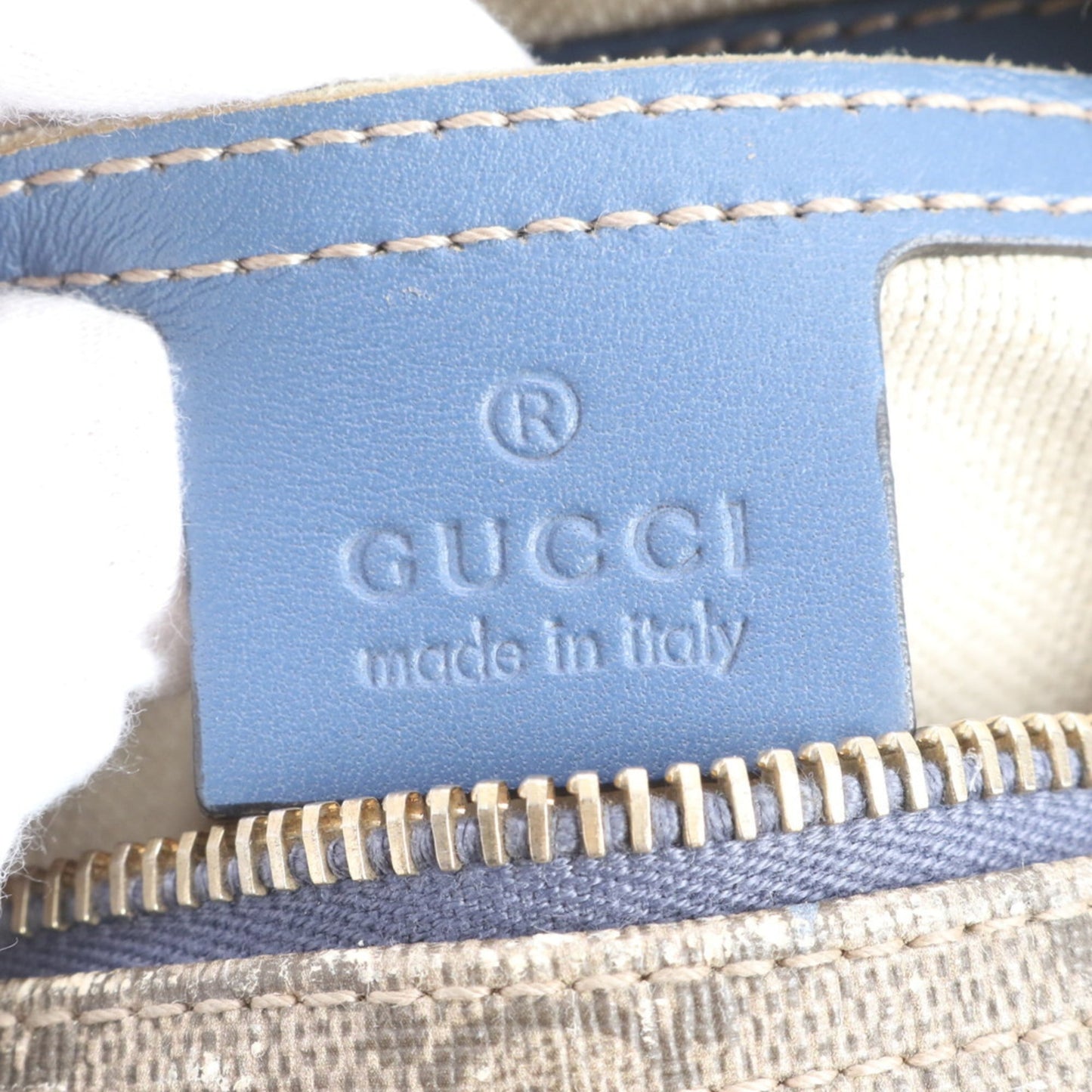 Gucci Blue Brown Leather Coated Canvas Shoulder Bag ( )