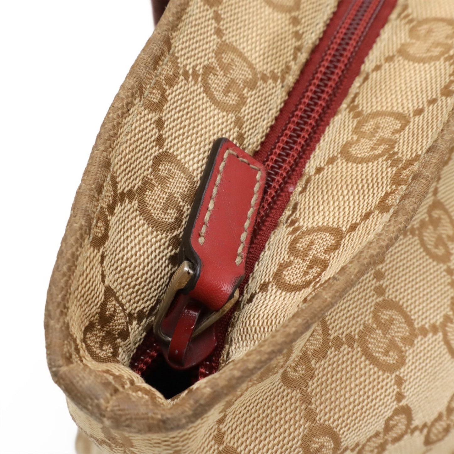 Gucci Beige Khaki Red Color Gg Canvas Leather Shoulder Bag Tote Bag ( )