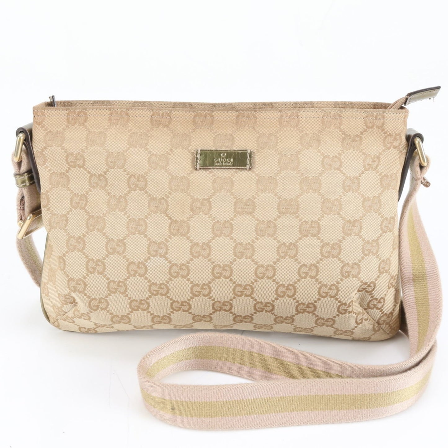 Gucci Beige Leather Canvas Shoulder Bag ( )