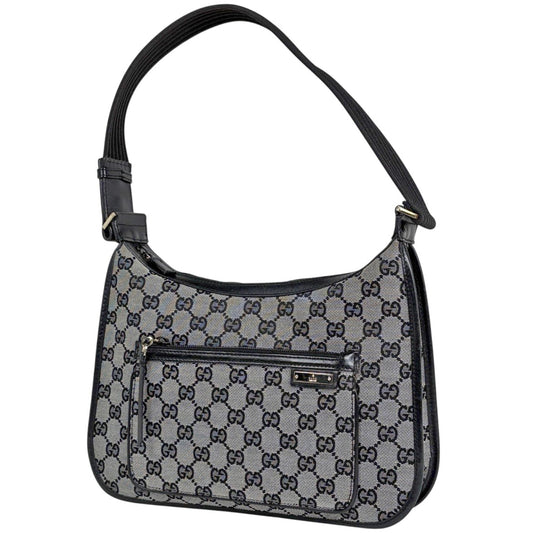 Gucci Black Gg Canvas Leather Shoulder Bag ( )