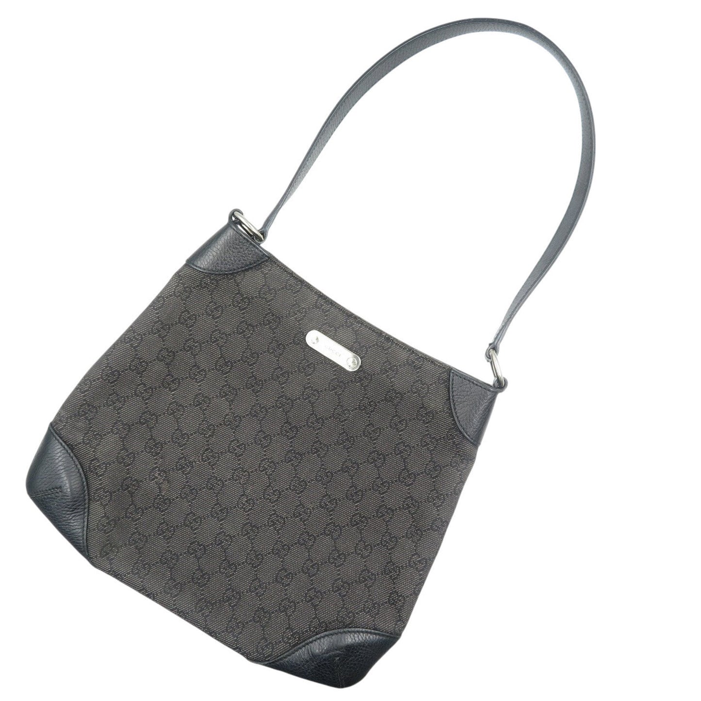 Gucci Black Gg Canvas Leather Shoulder Bag ( )