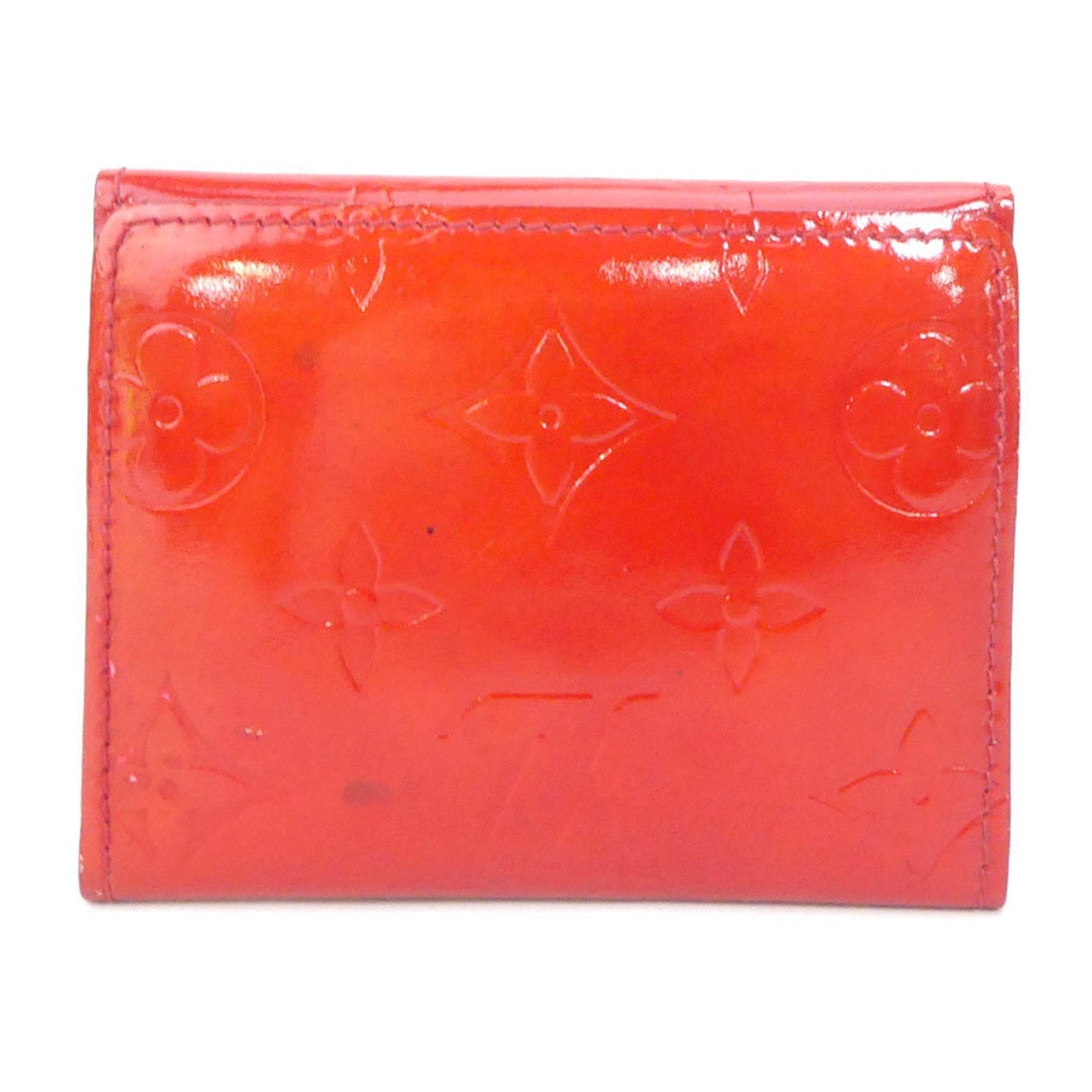 LOUIS VUITTON coin case card monogram verni patent leather red gold ladies