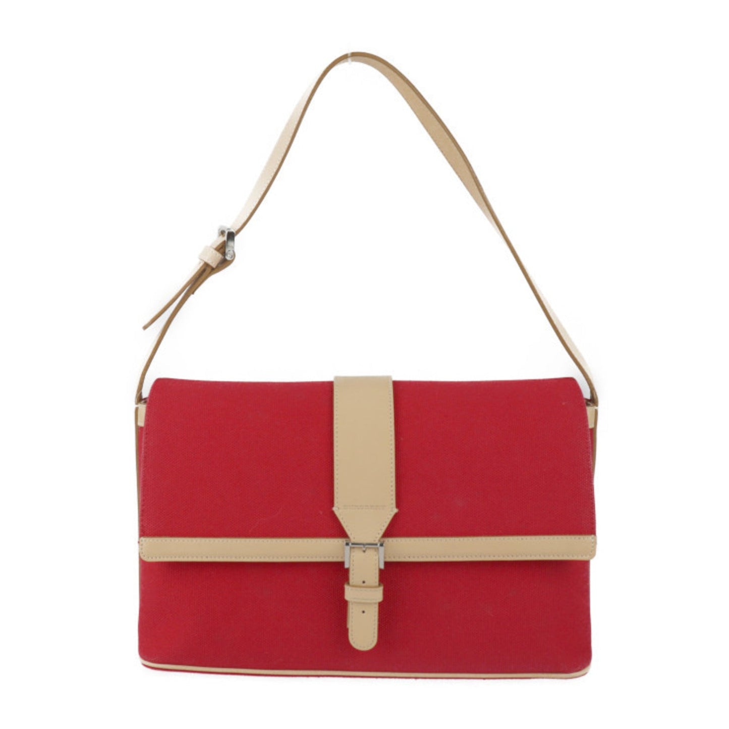 Burberry Beige Red Color Canvas Leather Handbag Shoulder Bag Tote Bag ( )