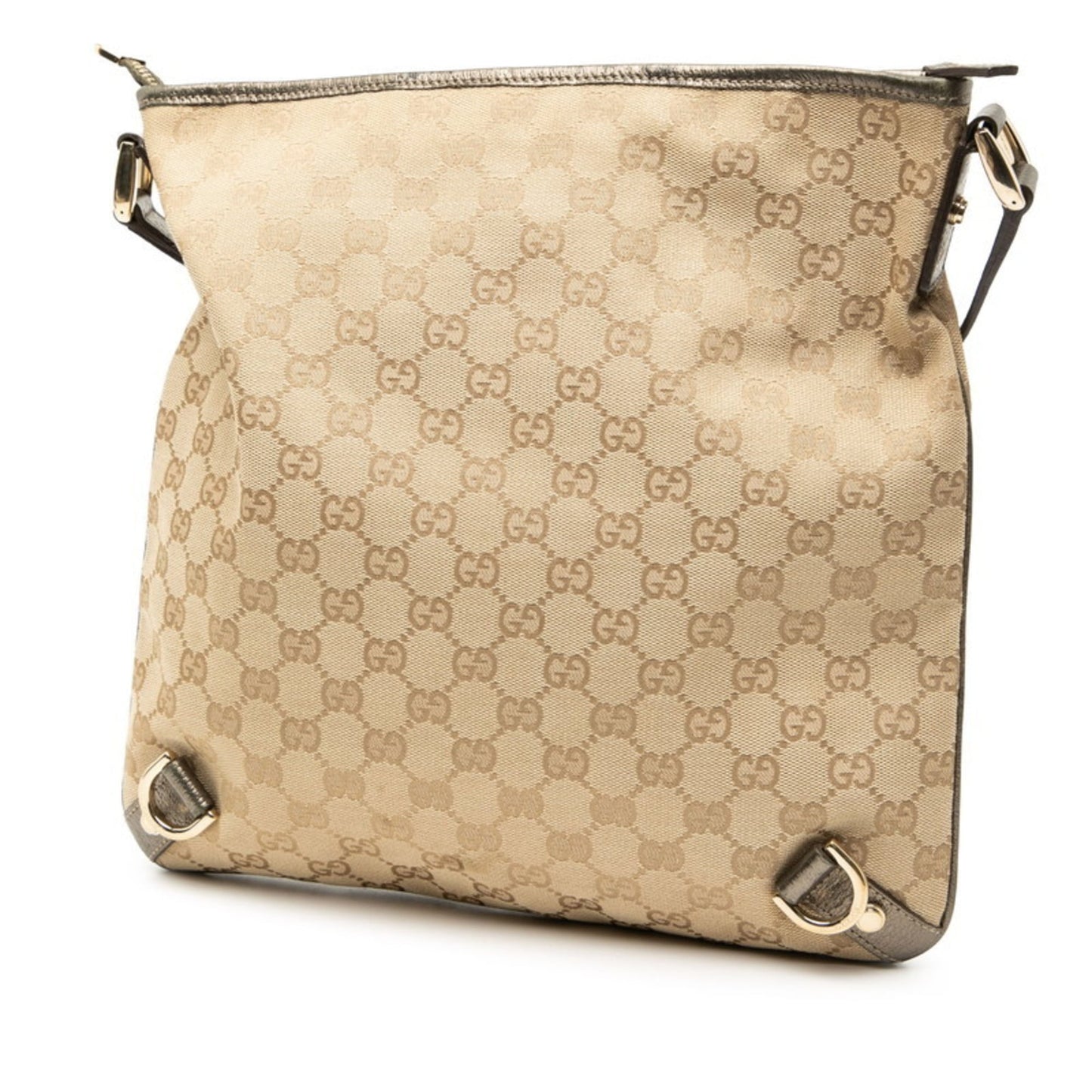 Gucci Beige Brown Canvas Leather Shoulder Bag ( )