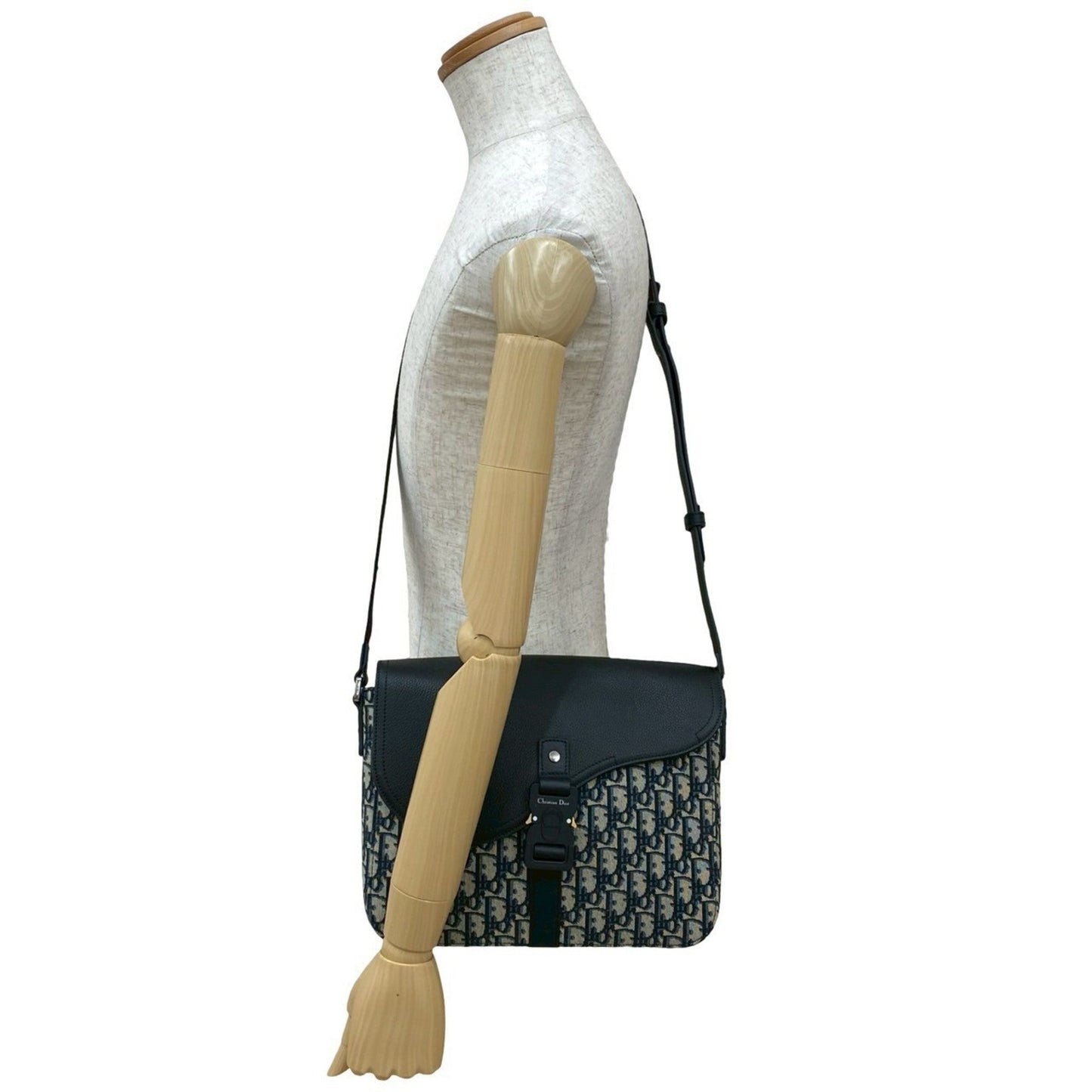 Christian Dior Black Canvas Leather Messenger Bag Shoulder Bag ()
