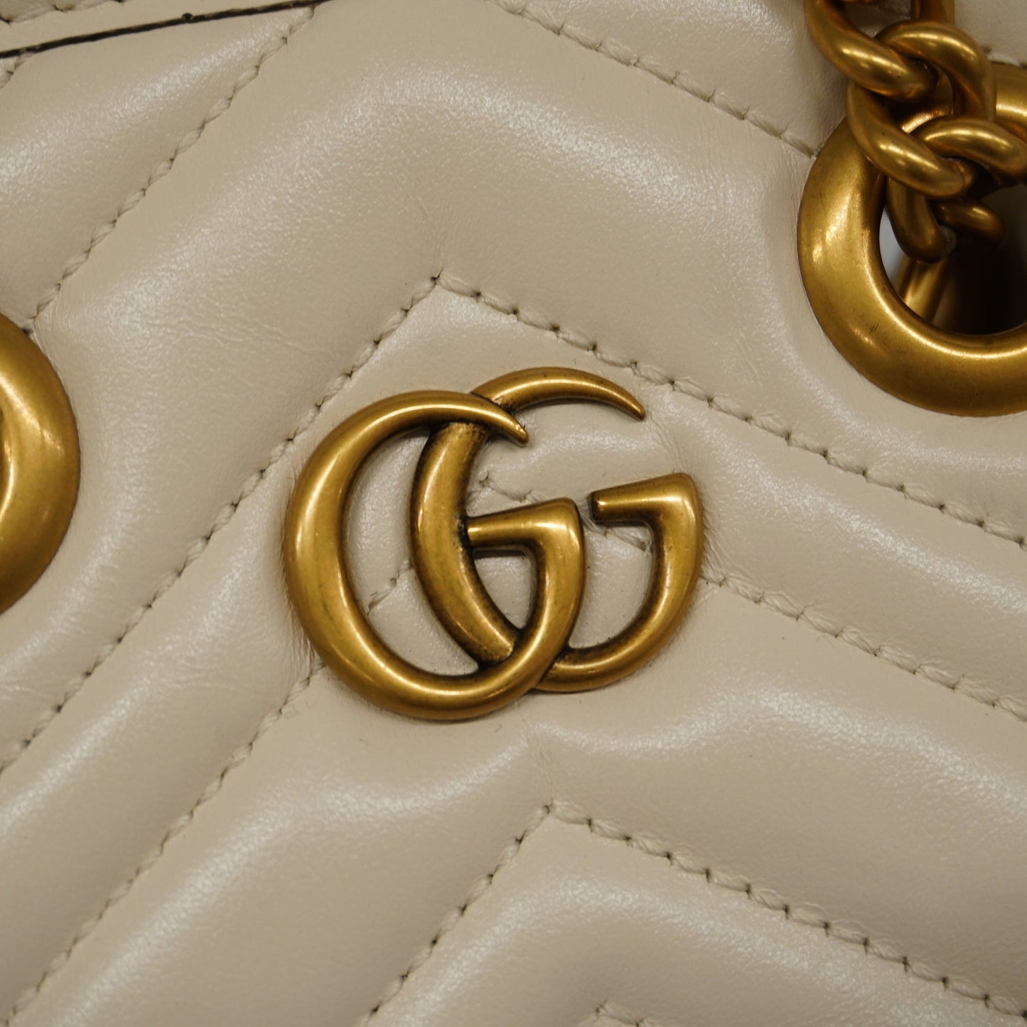 GUCCI Auth  GG Marmont 2WAY Bag 696123 Women's Leather Handbag,Shoulder Bag Ivory