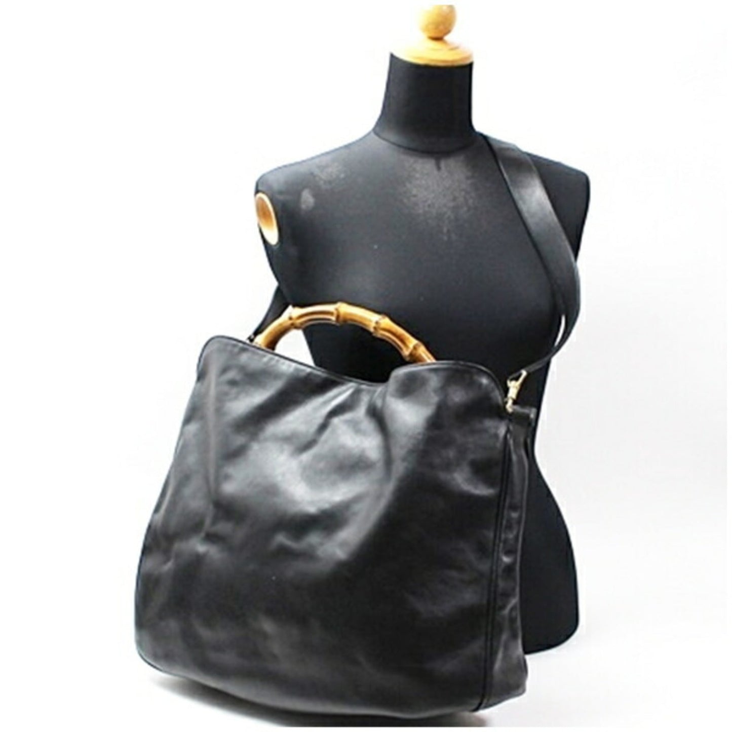 Gucci Bamboo Black Gray Leather Shoulder Bag ( )