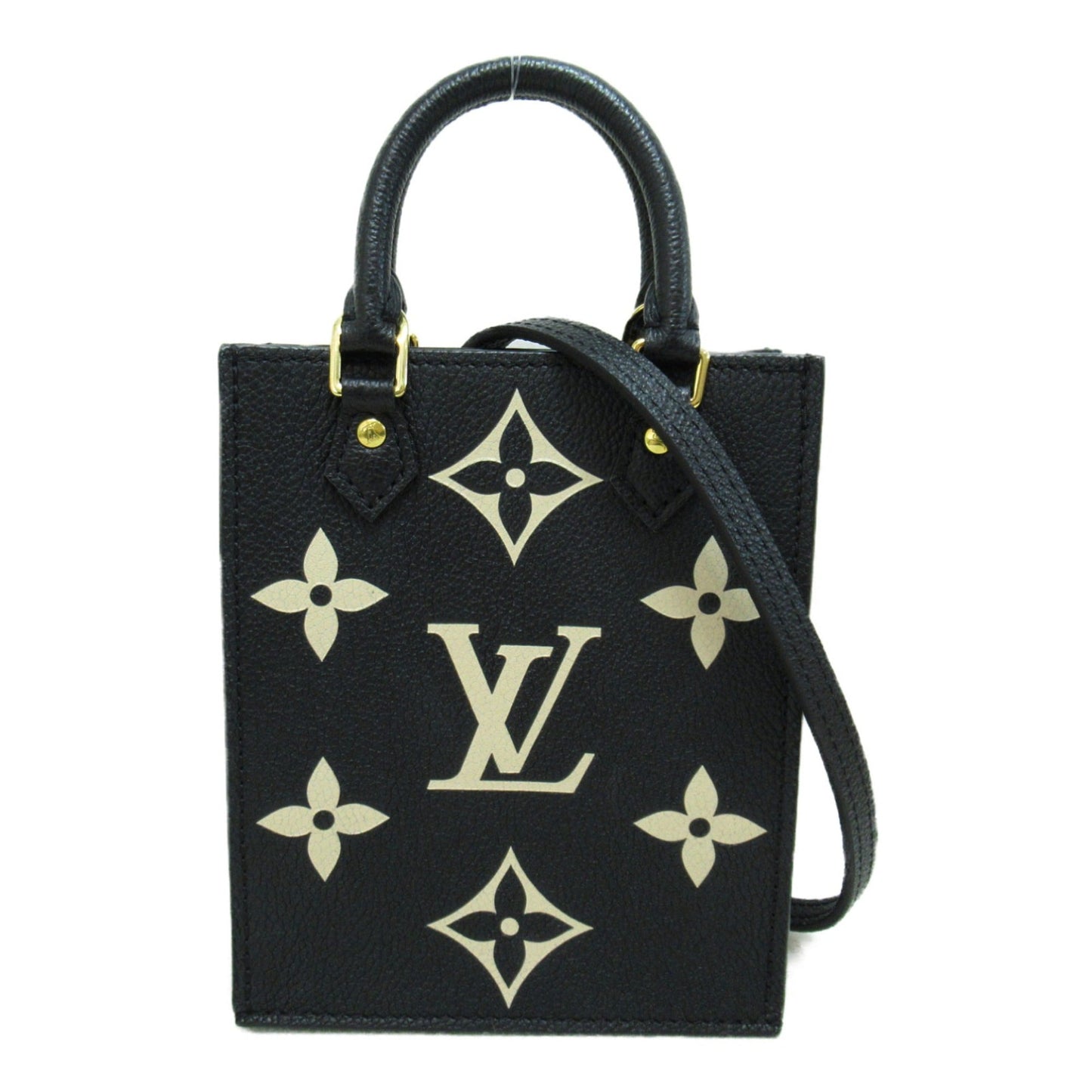 LOUIS VUITTON Petit Sac Plat Shoulder Bag Black Beige Monogram empreinte leather
