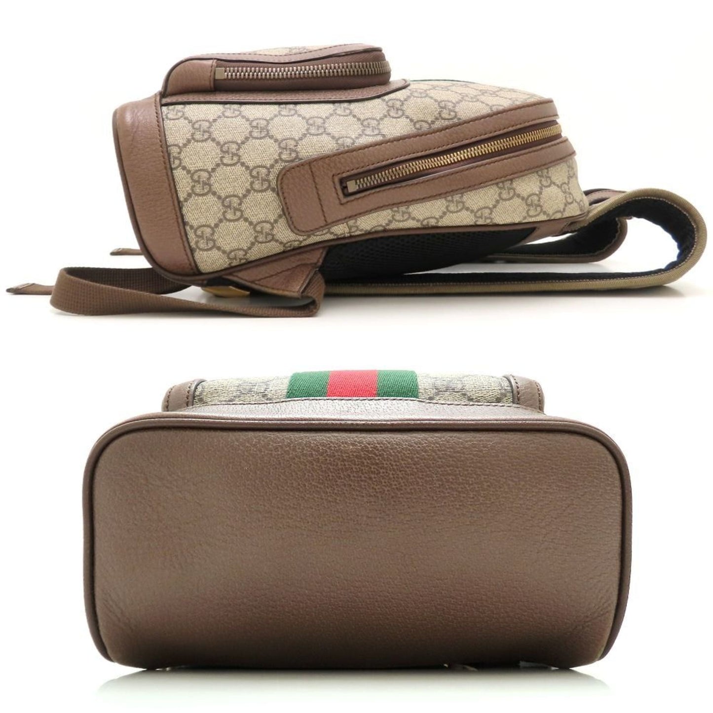 Gucci Beige Brown Gg Supreme Canvas Leather Backpack ( )