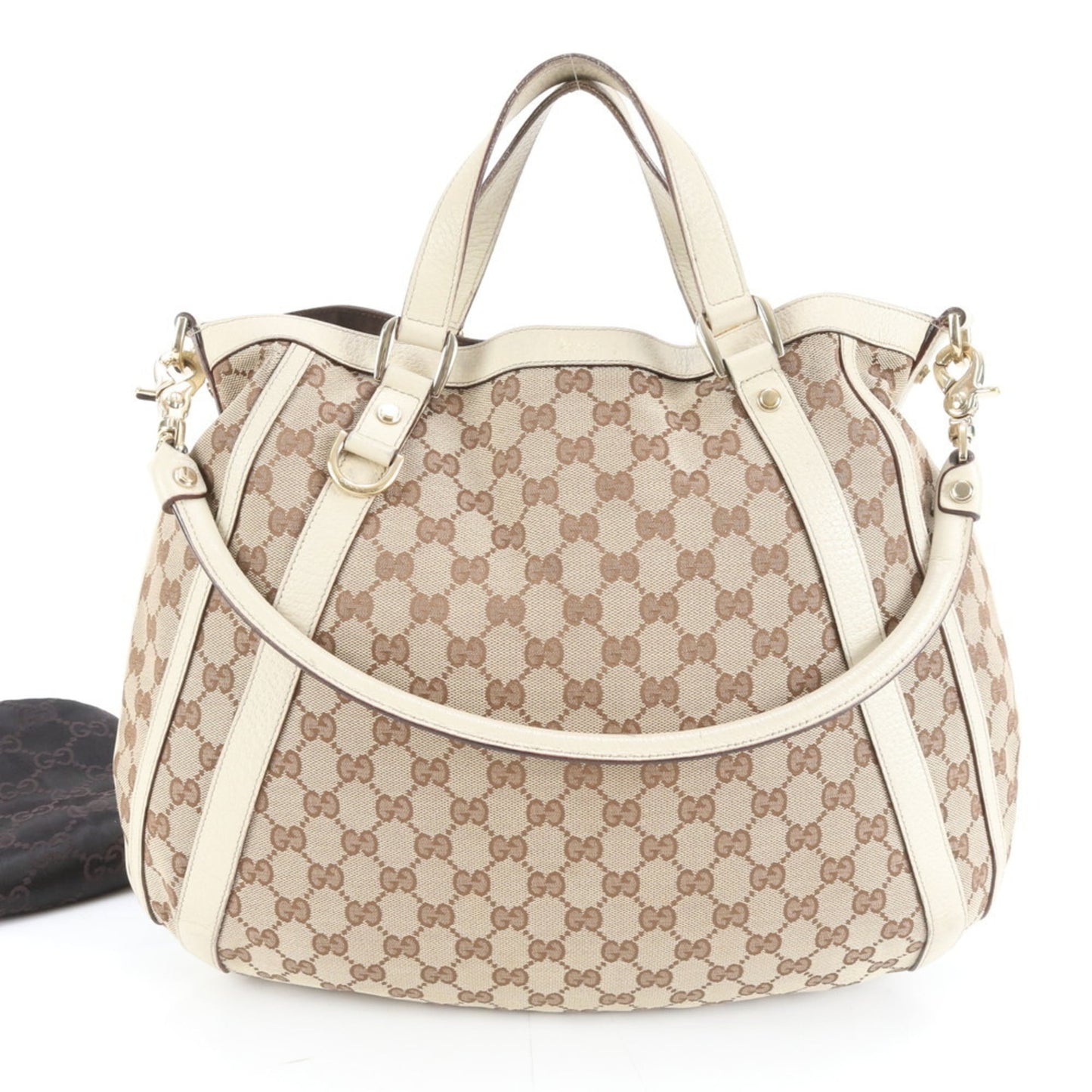 Gucci Brown White Leather Canvas Shoulder Bag ( )