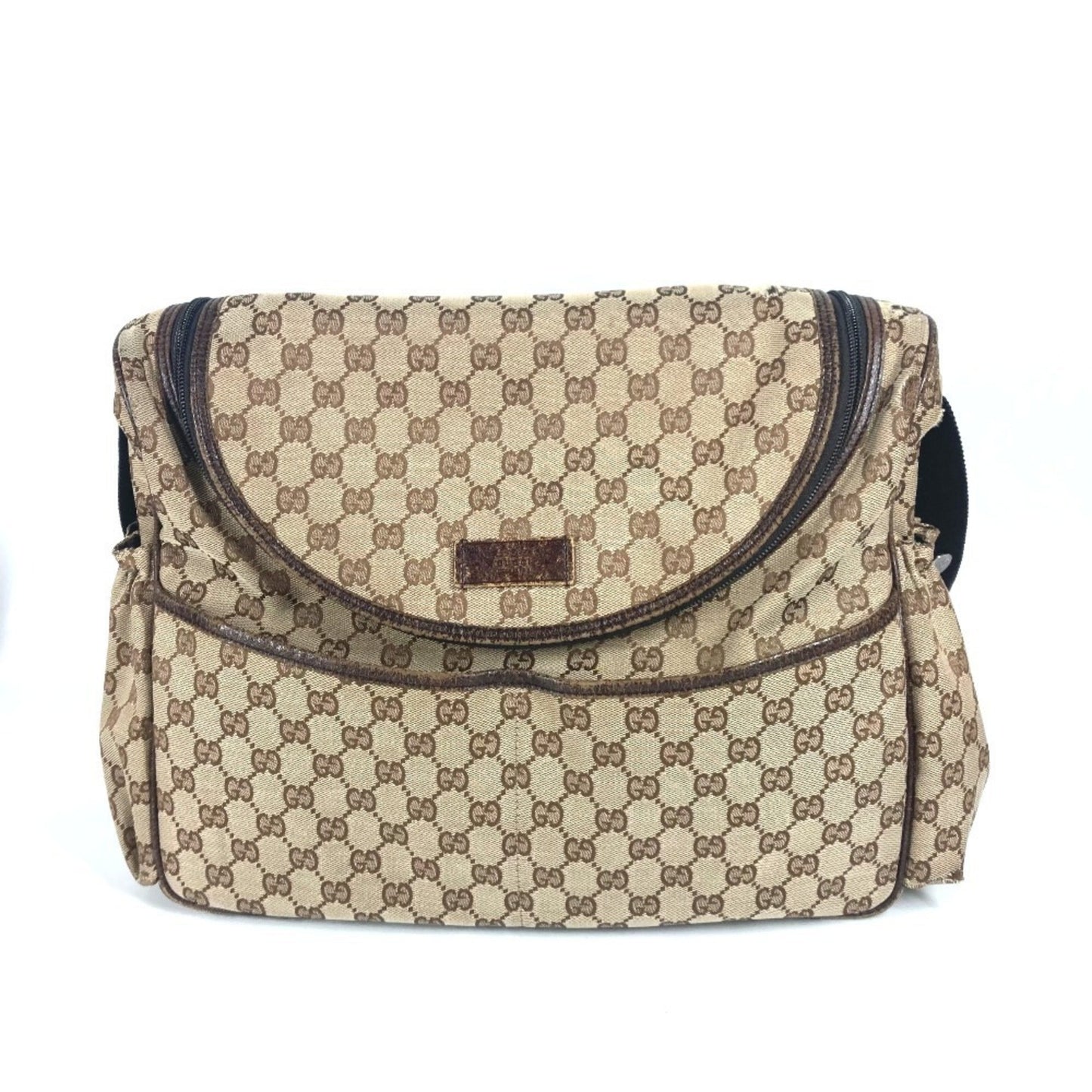 Gucci Gg Canvas Beige Dark Brown Gg Canvas Leather Shoulder Bag ( )