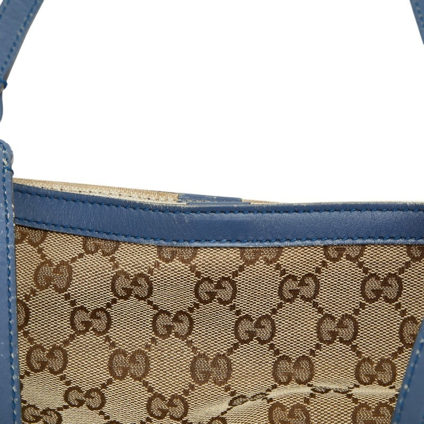 Gucci Beige Blue Canvas Leather Tote Bag ( )