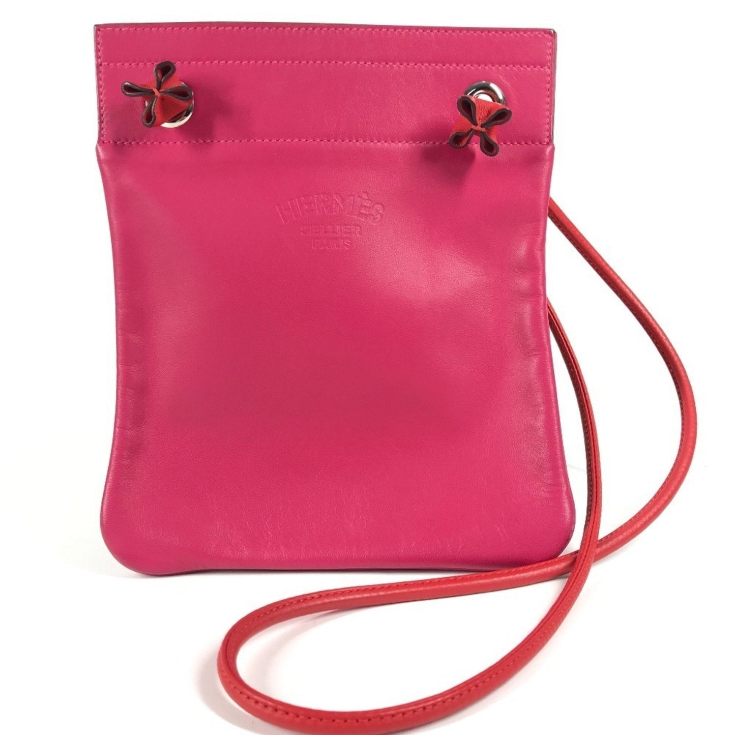 Hermes Pink Red Color Leather Pochette Shoulder Bag ( )