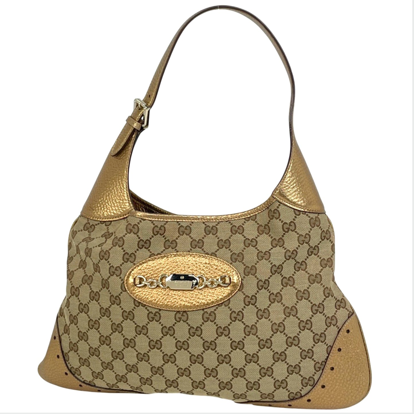 Gucci Beige Gold Gg Canvas Leather Shoulder Bag ( )
