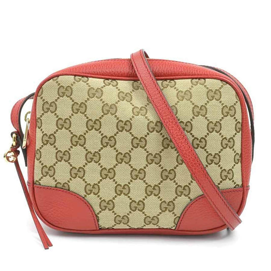 Gucci Brown Red Color Gg Canvas Leather Shoulder Bag ( )