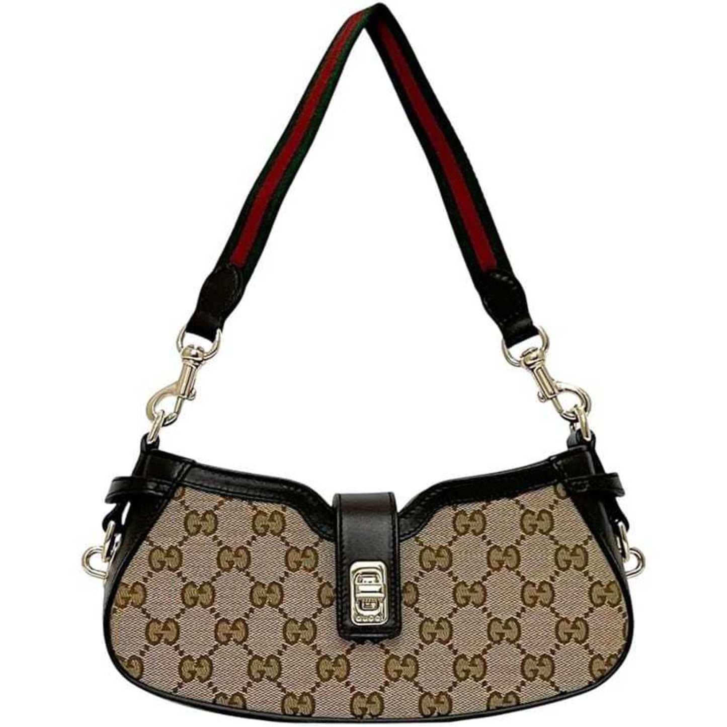 Gucci Beige Brown Canvas Leather Shoulder Bag ( )