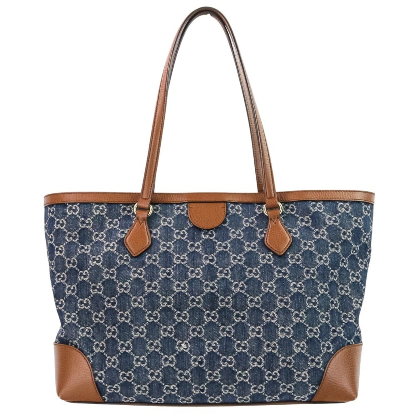 Gucci Brown Dark Blue Denim Leather Tote Bag ( )