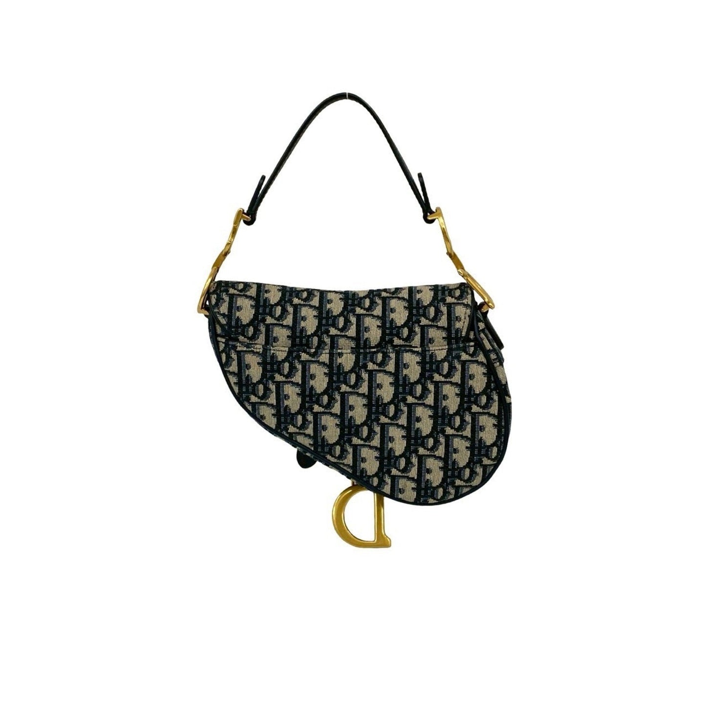 Christian Dior Navy Leather Canvas Handbag Saddle Bag Shoulder Bag ()