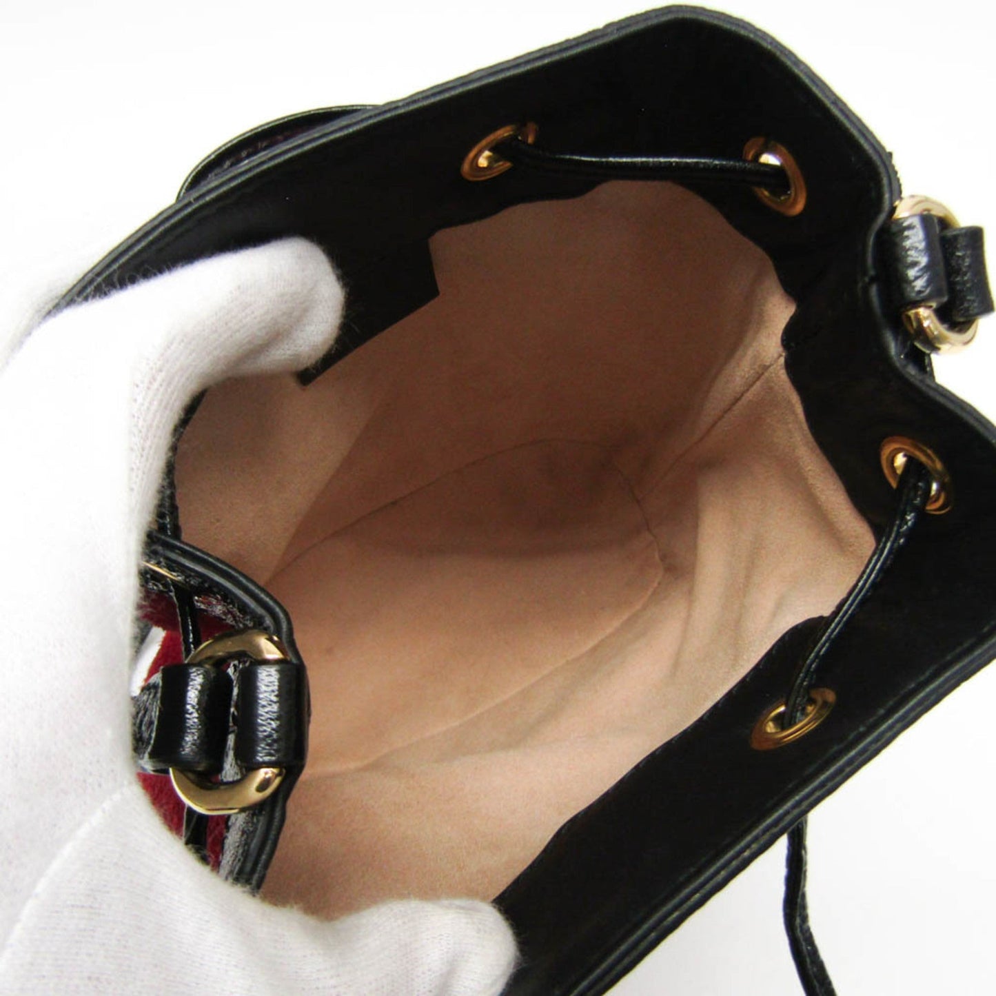 Gucci Black Navy Red Color Leather Suede Shoulder Bag ( )