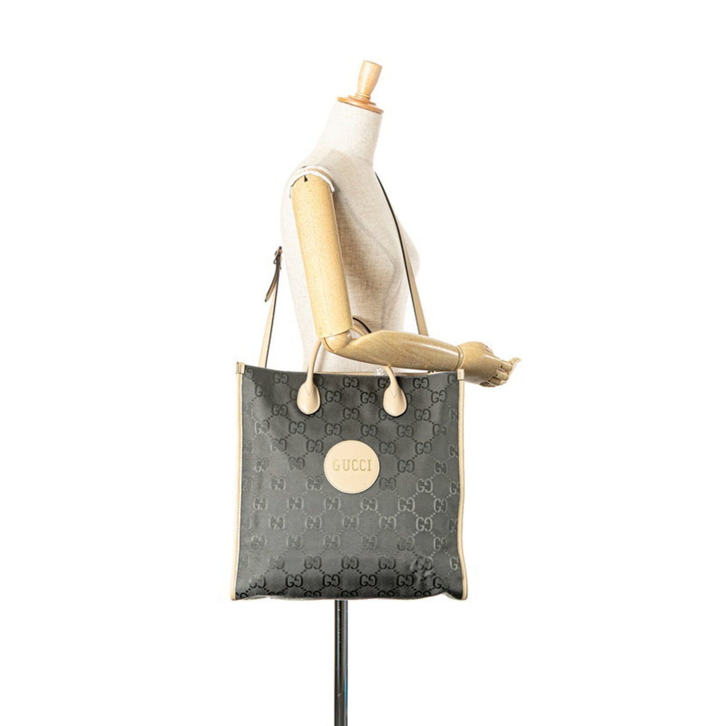 Gucci Beige Gray Nylon Leather Handbag Shoulder Bag ( )