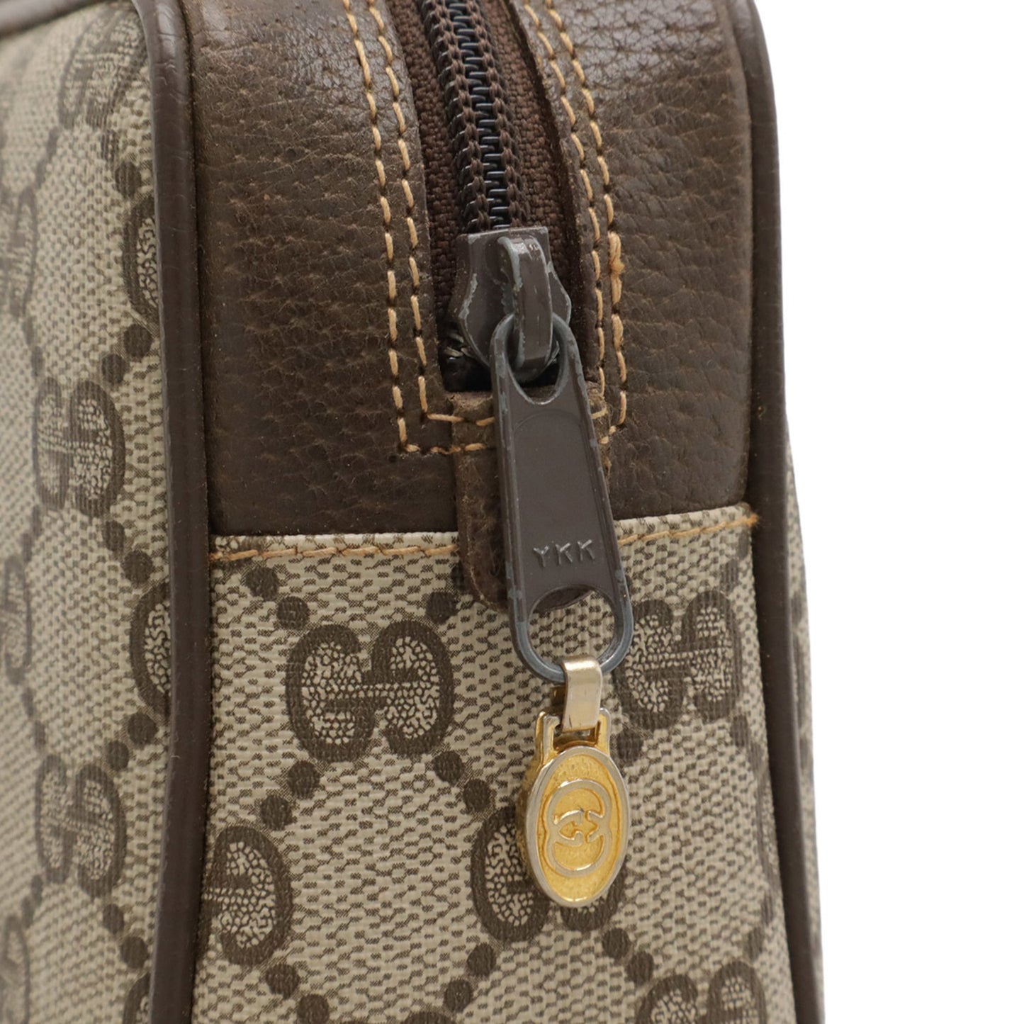 Gucci Beige Brown Green Red Color Coated Canvas Leather Clutch Bag ( )
