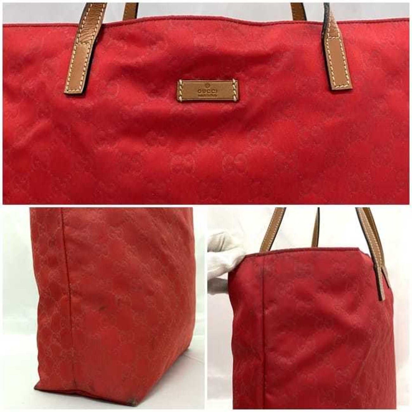 Gucci Red Color Nylon Leather Tote Bag ( )