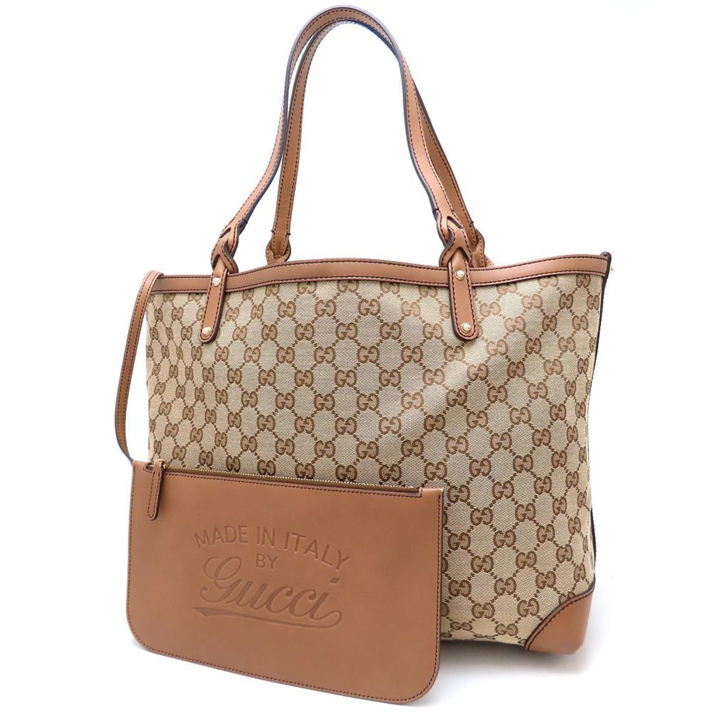 Gucci Gg Canvas Beige Brown Gg Canvas Leather Tote Bag ( )