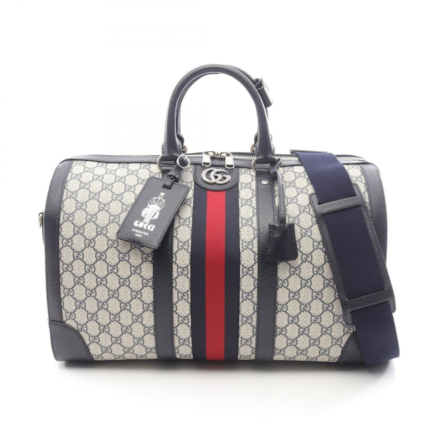 Gucci Ivory Navy Pvc Leather Boston Bag ( )