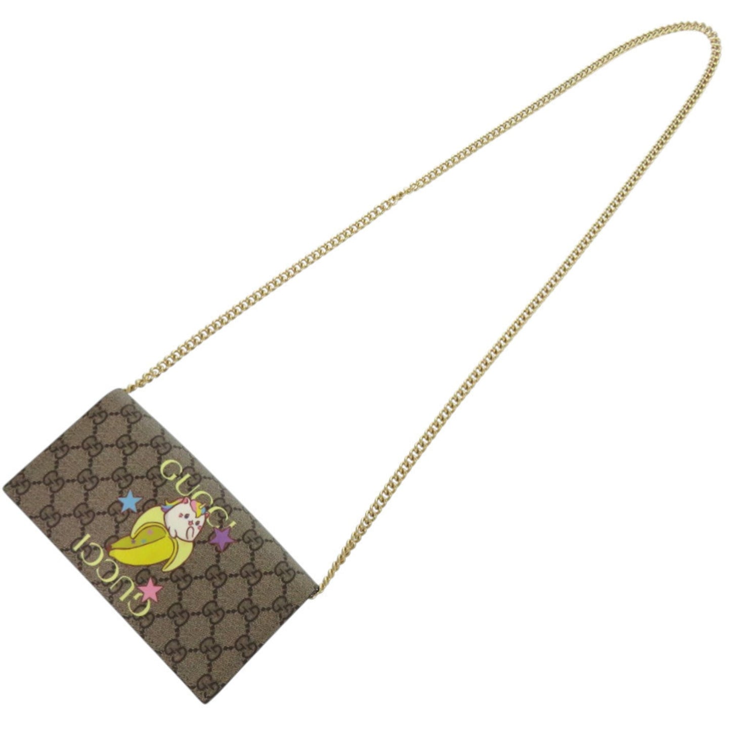 Gucci Beige Brown Multi-Color Gg Supreme Chain/Shoulder Wallet ( )