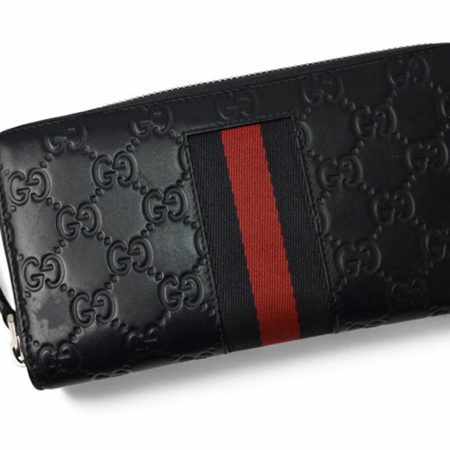 Gucci Dark Navy Red Color Leather Long Wallet (Bi-Fold) ( )