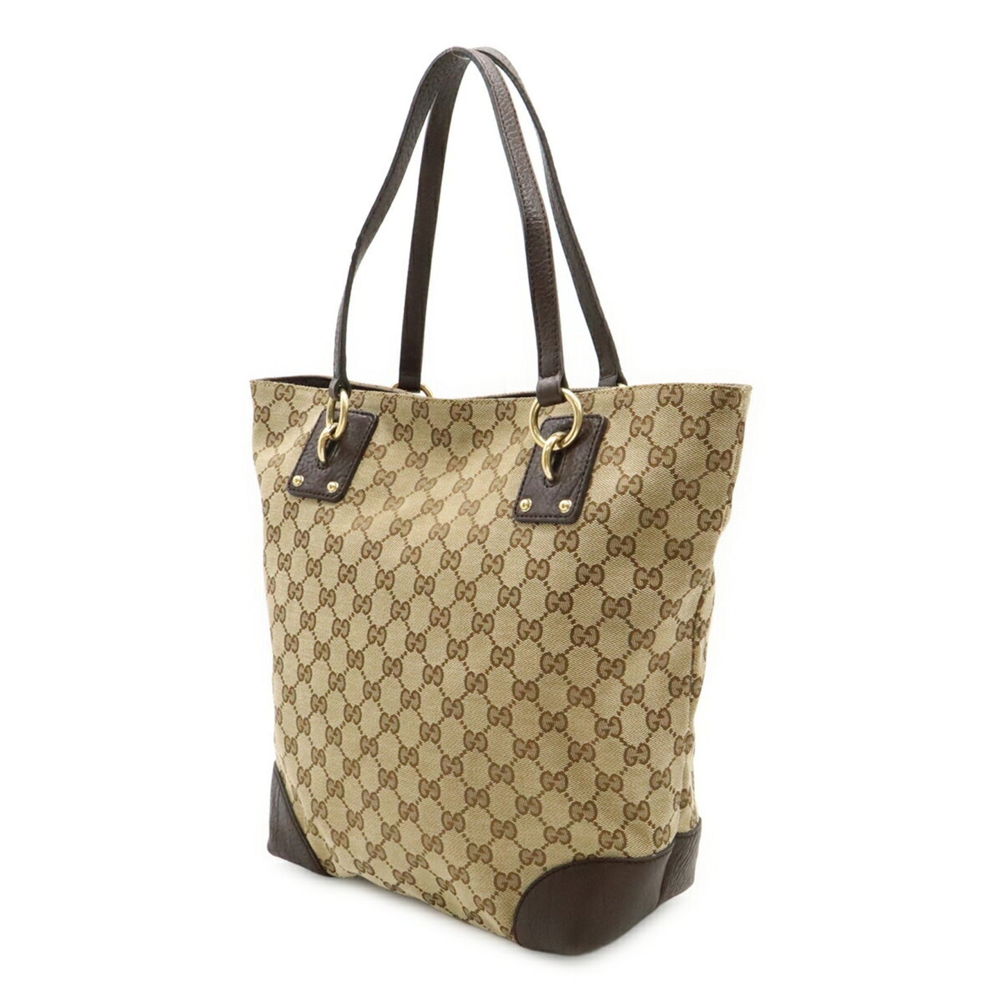 Gucci Beige Brown Dark Brown Khaki Gg Canvas Leather Shoulder Bag Tote Bag ( )