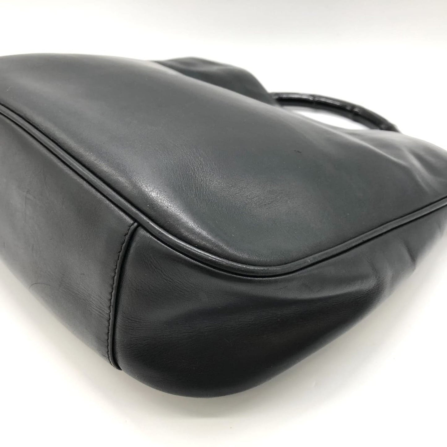 Gucci Black Bamboo Leather Handbag Shoulder Bag ( )