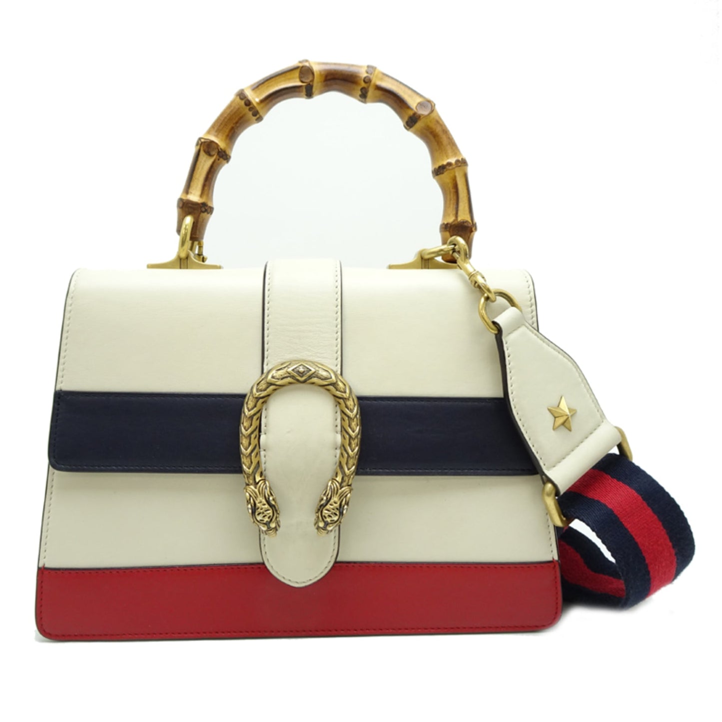 Gucci Black White Bamboo Leather Handbag ( )