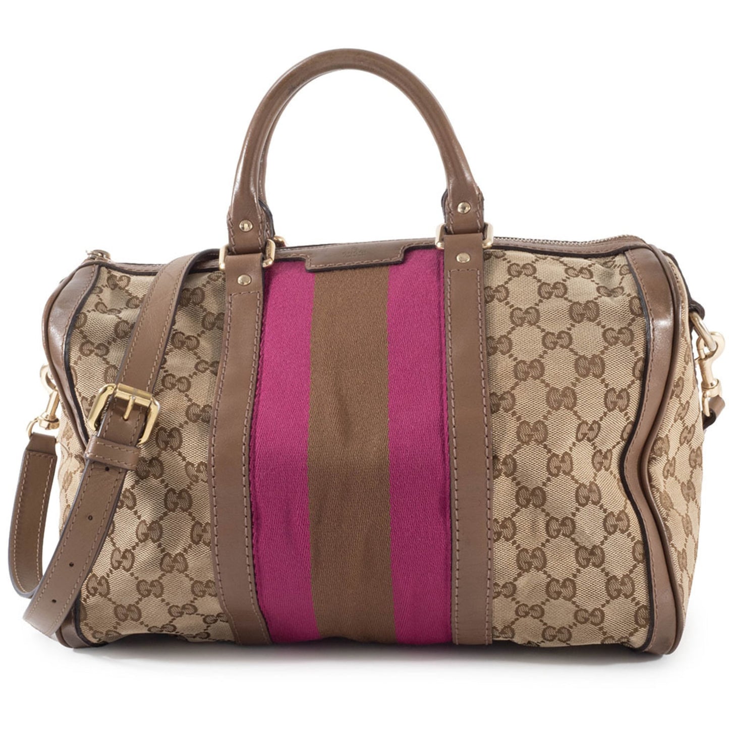 Gucci Brown Pink Gg Canvas Leather Boston Bag Shoulder Bag ( )