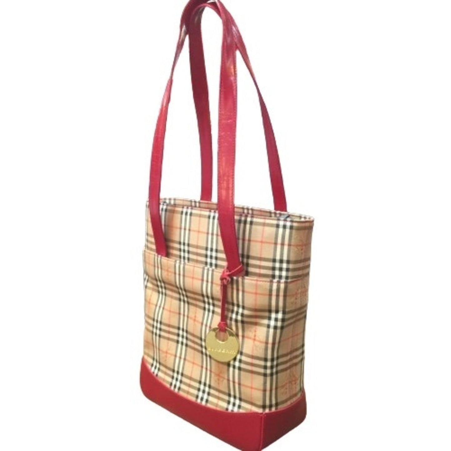 Burberry Beige Red Color Canvas Tote Bag ( )