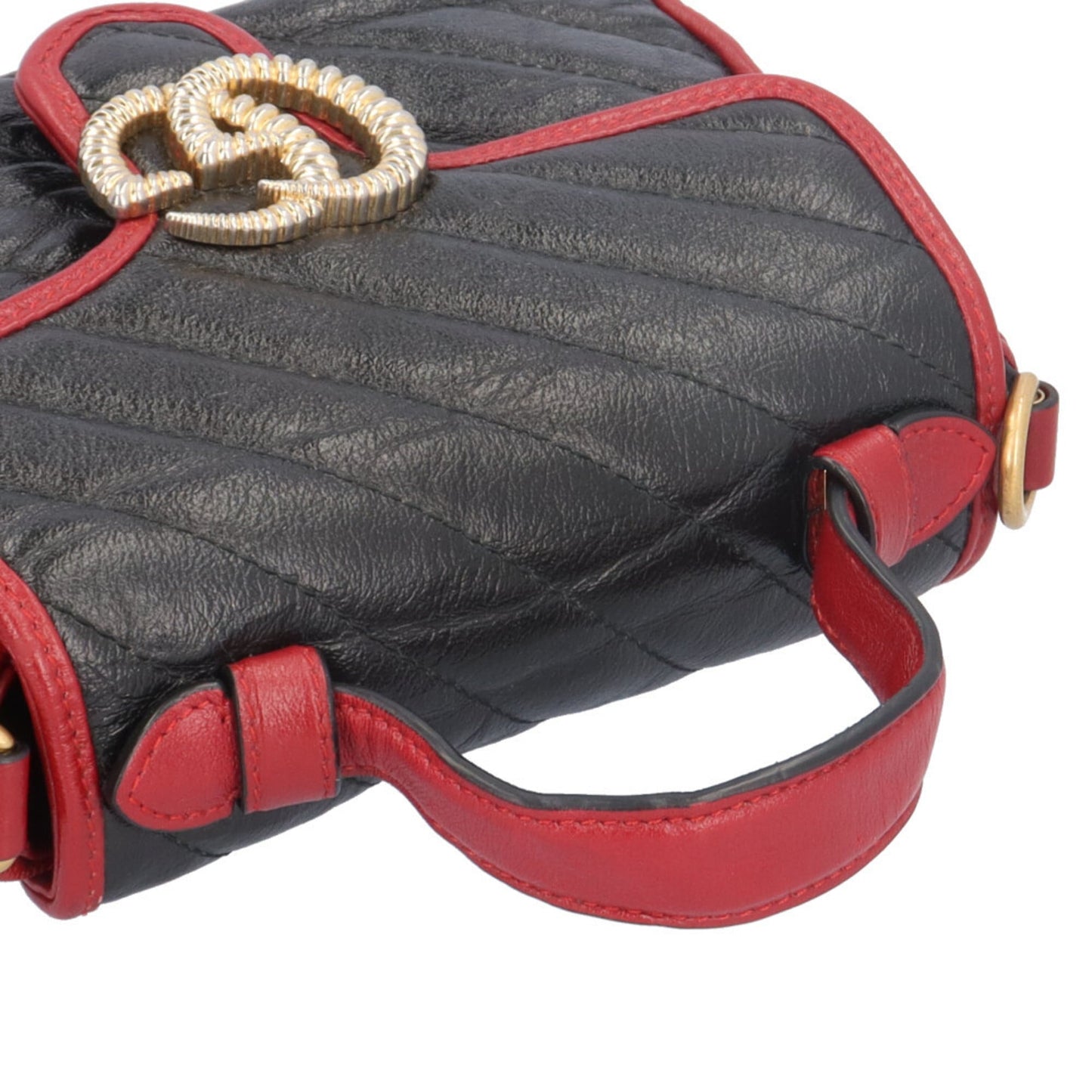 Gucci Gg Marmont Black Red Color Leather Shoulder Bag ( )