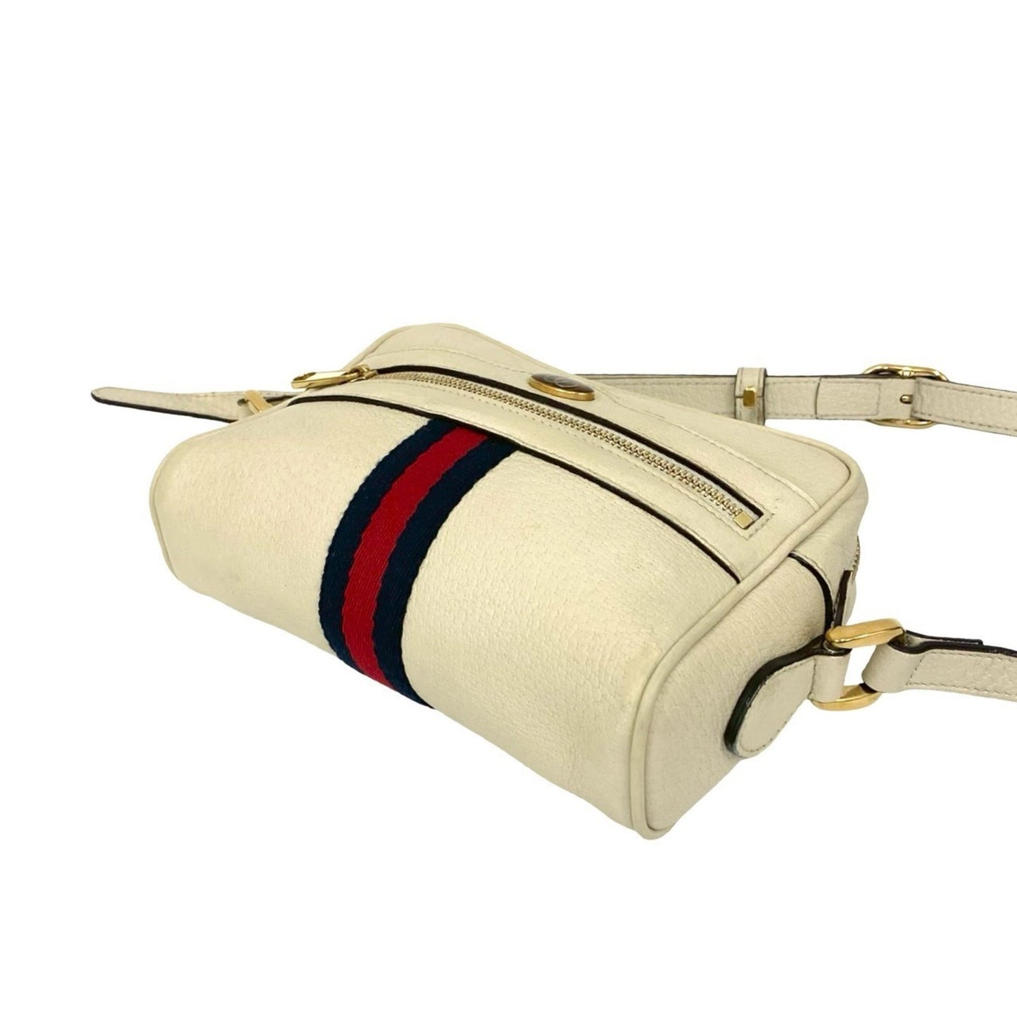 Gucci Navy Red Color White Leather Pochette Shoulder Bag ( )