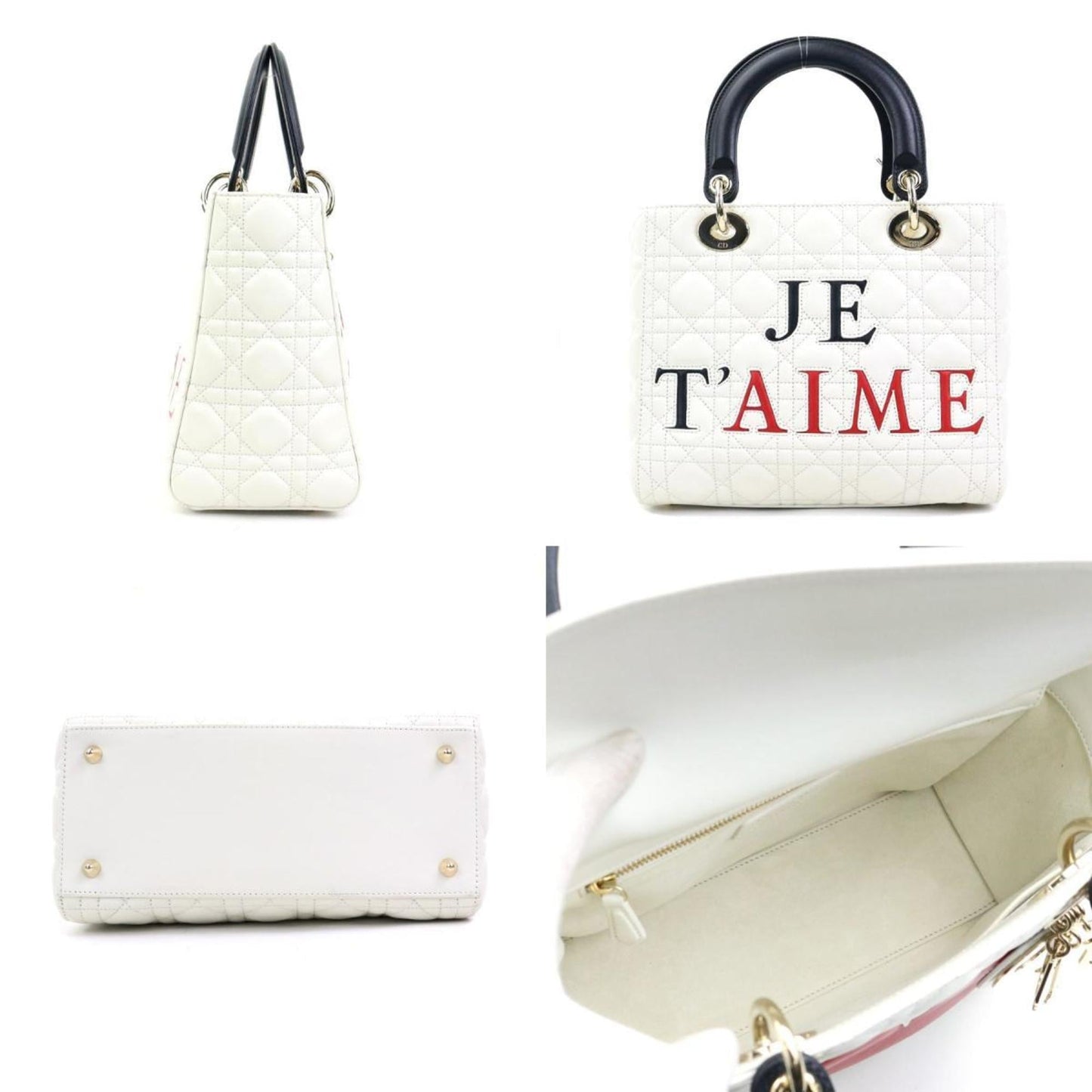 Christian Dior Black Red Color White Leather Handbag Shoulder Bag ()