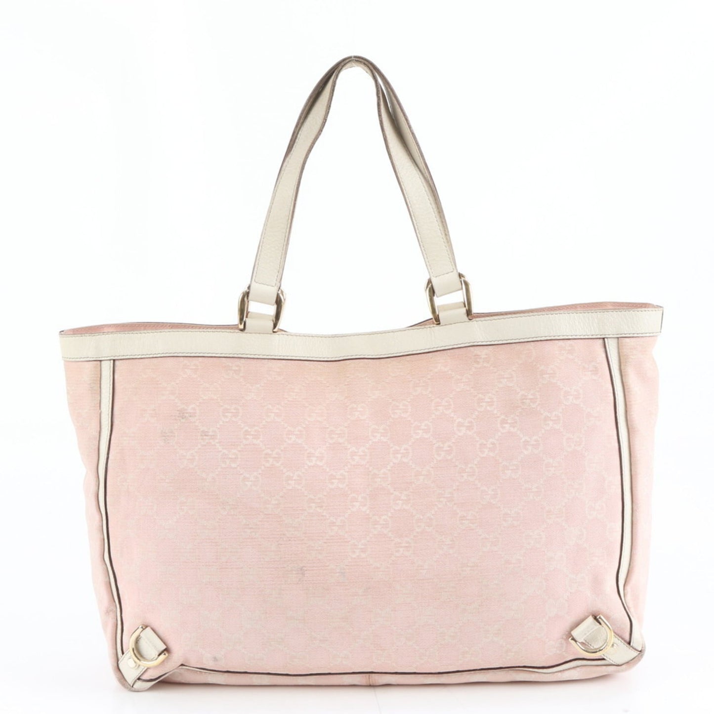 Gucci Pink Beige Leather Canvas Tote Bag ( )