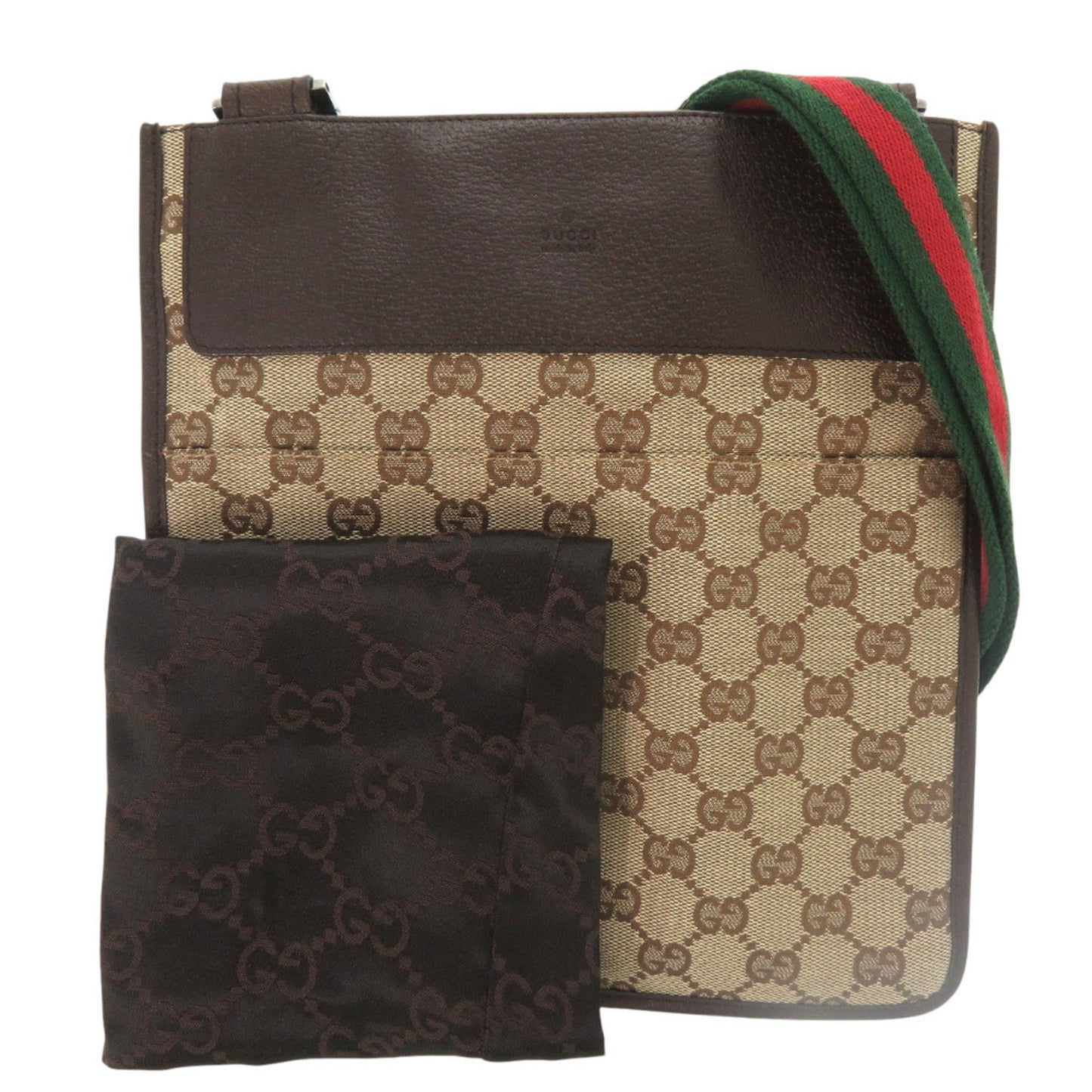 Gucci Brown Green Red Color Gg Canvas Leather Messenger Bag Sling Bag ( )