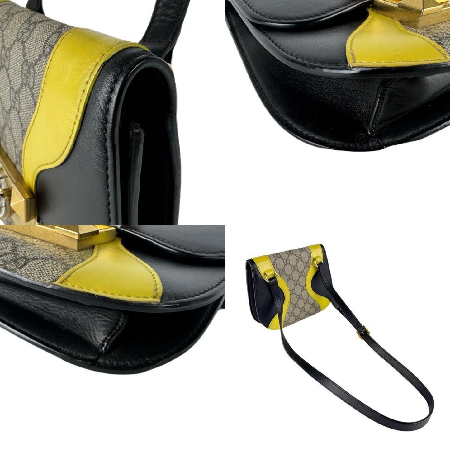 Gucci Black Brown Yellow Gg Supreme Leather Shoulder Bag ( )