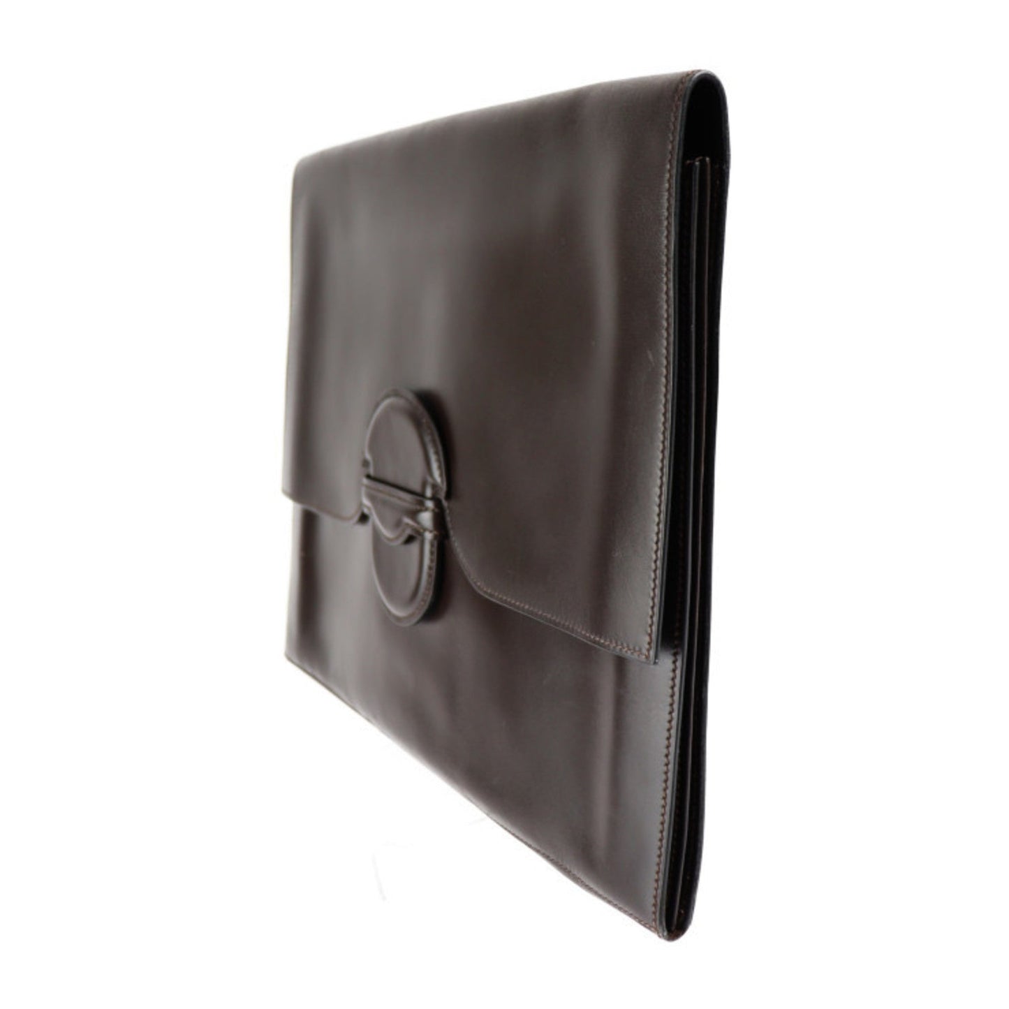 Hermes Dark Brown Box Calf Leather Clutch Bag Handbag ( )
