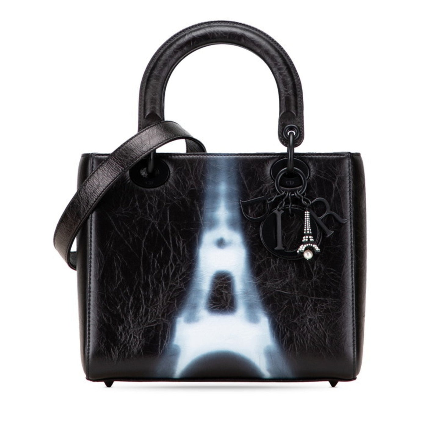 Christian Dior Lady Dior Black White Pvc Leather Handbag Shoulder Bag ()