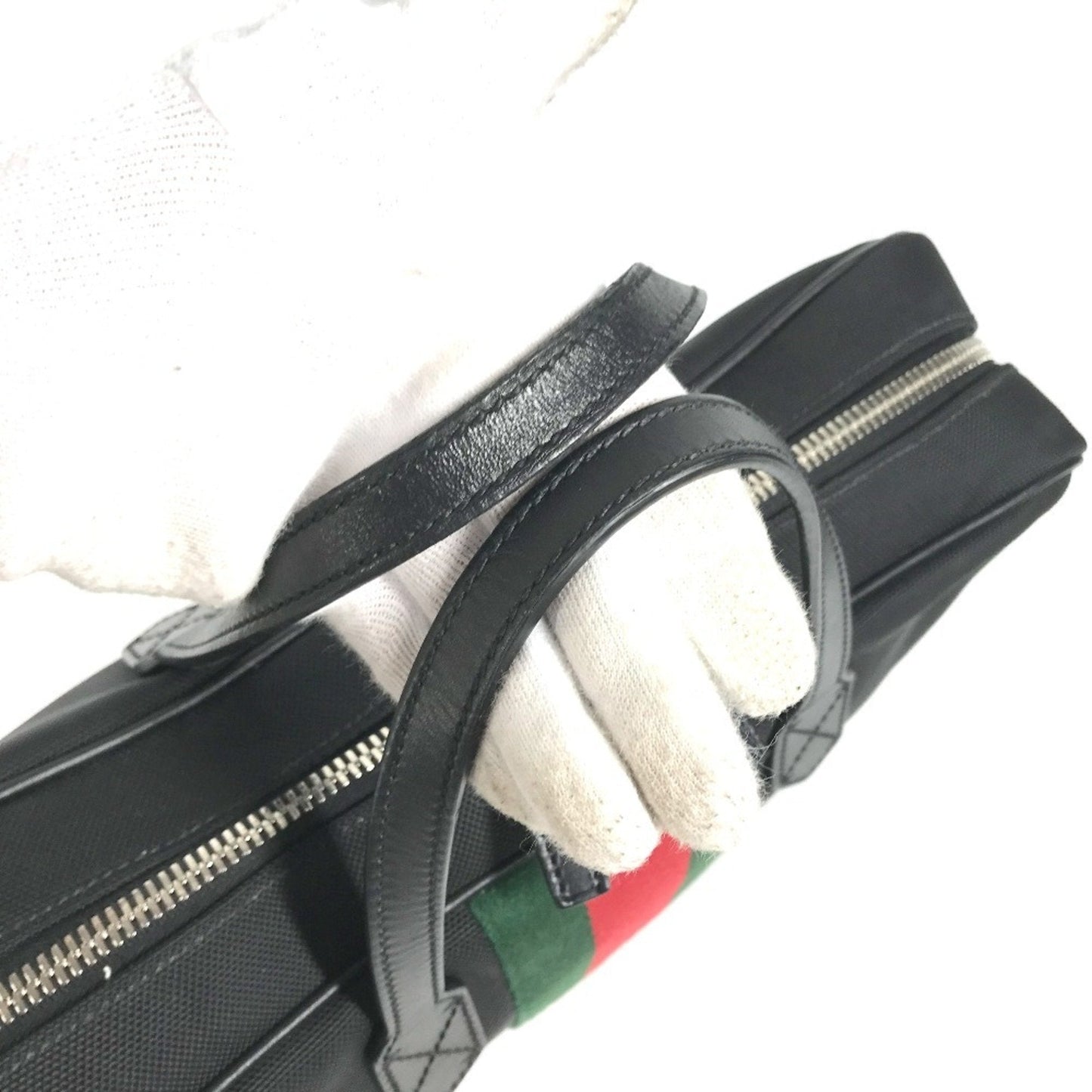 Gucci Black Leather Canvas Handbag Shoulder Bag Tote Bag ( )